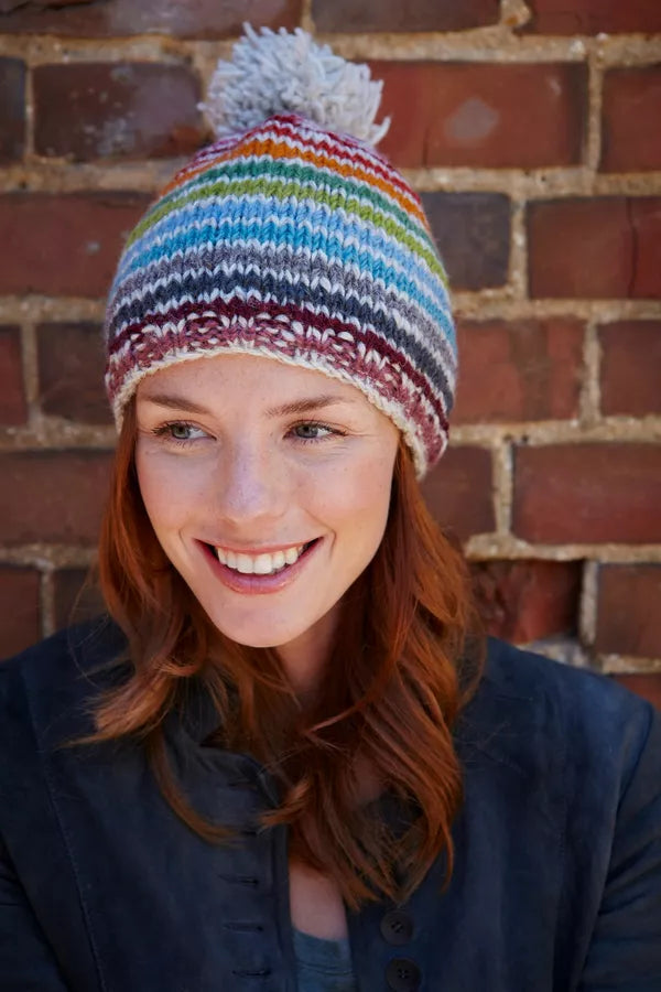 Pachamama Knitted Bobble Beanie - Hoxton Stripe