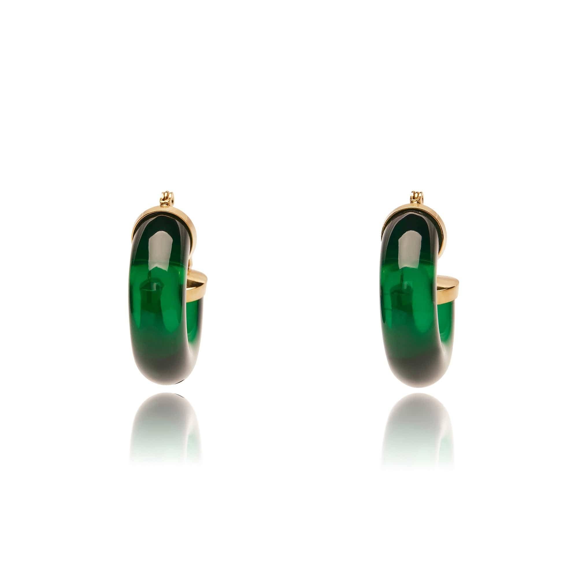 Lovett Earrings - Chunky Green and Gold Vintage Hoops