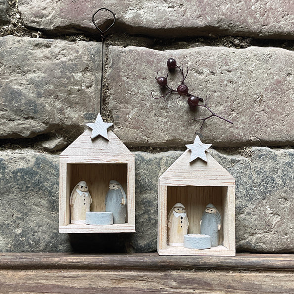 East of India Christmas - Hanging Tiny Nativity Set in Stable