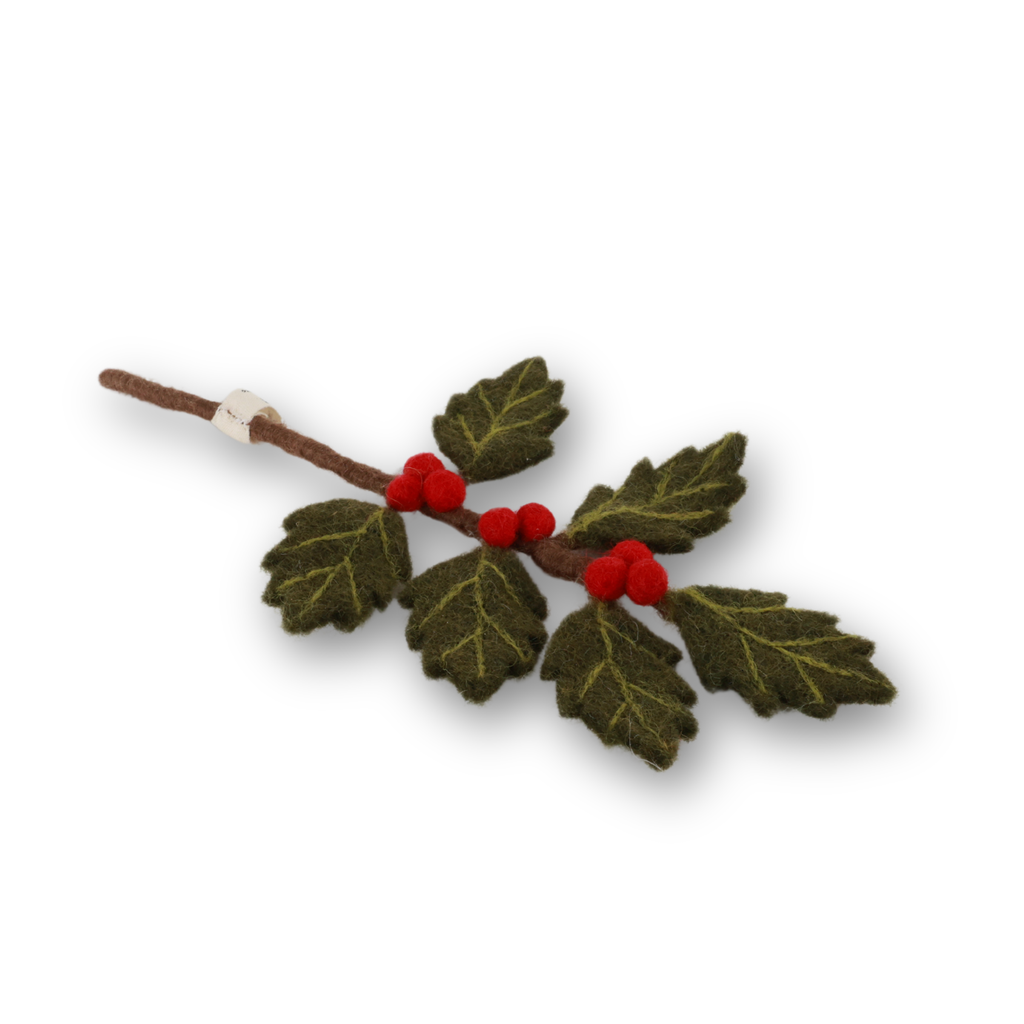 Gry & Sif Christmas - Handmade Felt Mini Holly branch