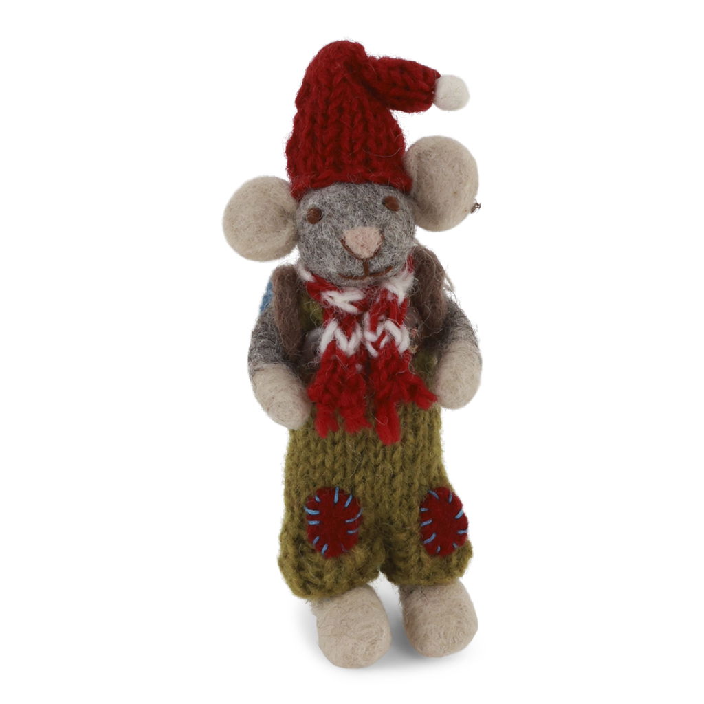 Gry & Sif Christmas - Handmade Felt Mouse with Backpack