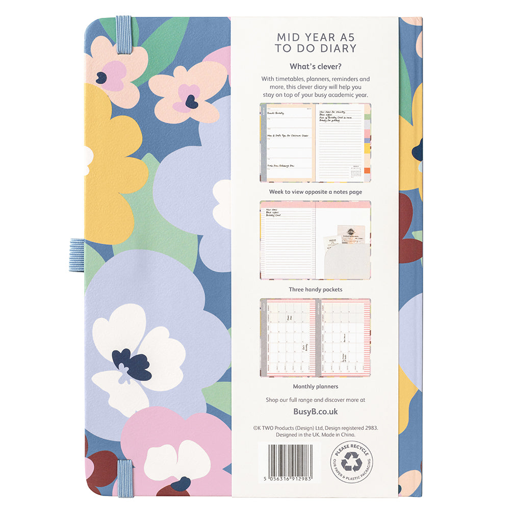 Busy B 2025-2026 Mid-Year Diaries - A5 To Do Diary - Floral