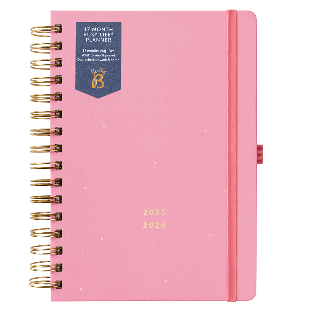 Busy B 2025-2026 Mid-Year Diaries - 17-Month Life Planner - Pink