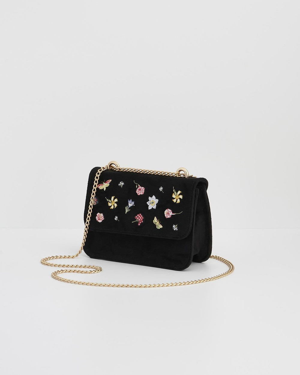 Fable Bag - Floral Ditsy Embroidered Black Velvet Bag