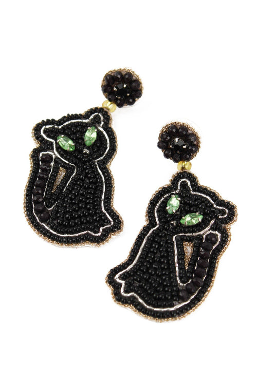 My Doris Earrings - Beaded Black Cats