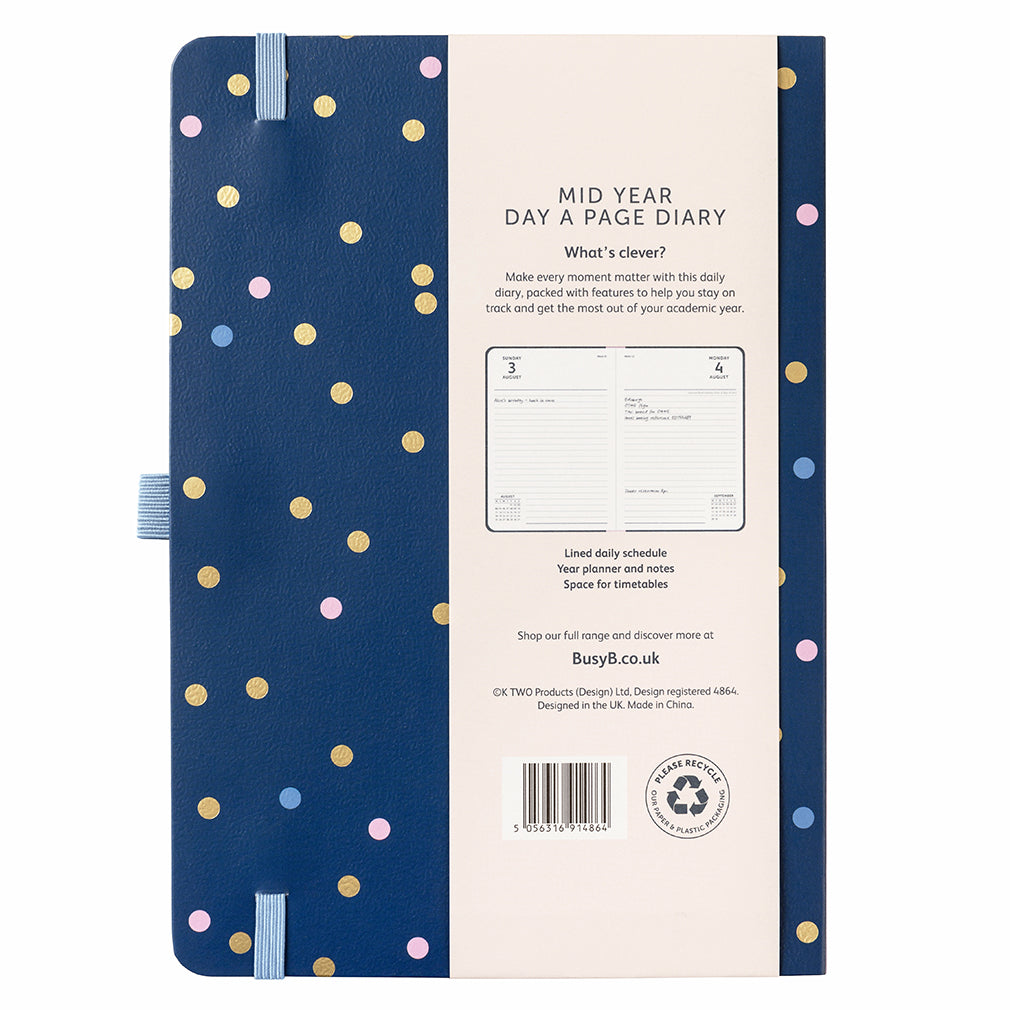 Busy B 2025-2026 Mid-Year Diaries - Day a Page Diary - Navy