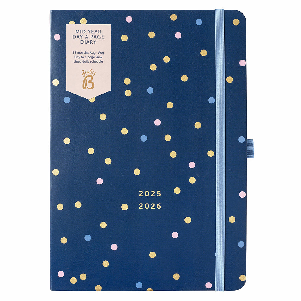 Busy B 2025-2026 Mid-Year Diaries - Day a Page Diary - Navy