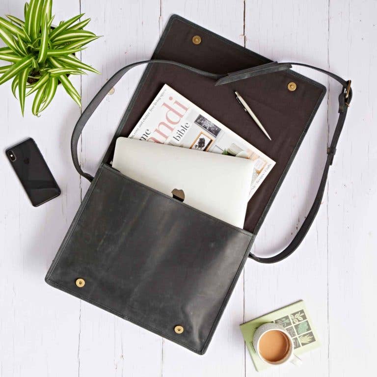 Paper High - Buffalo Leather Messenger Bag - Large Black