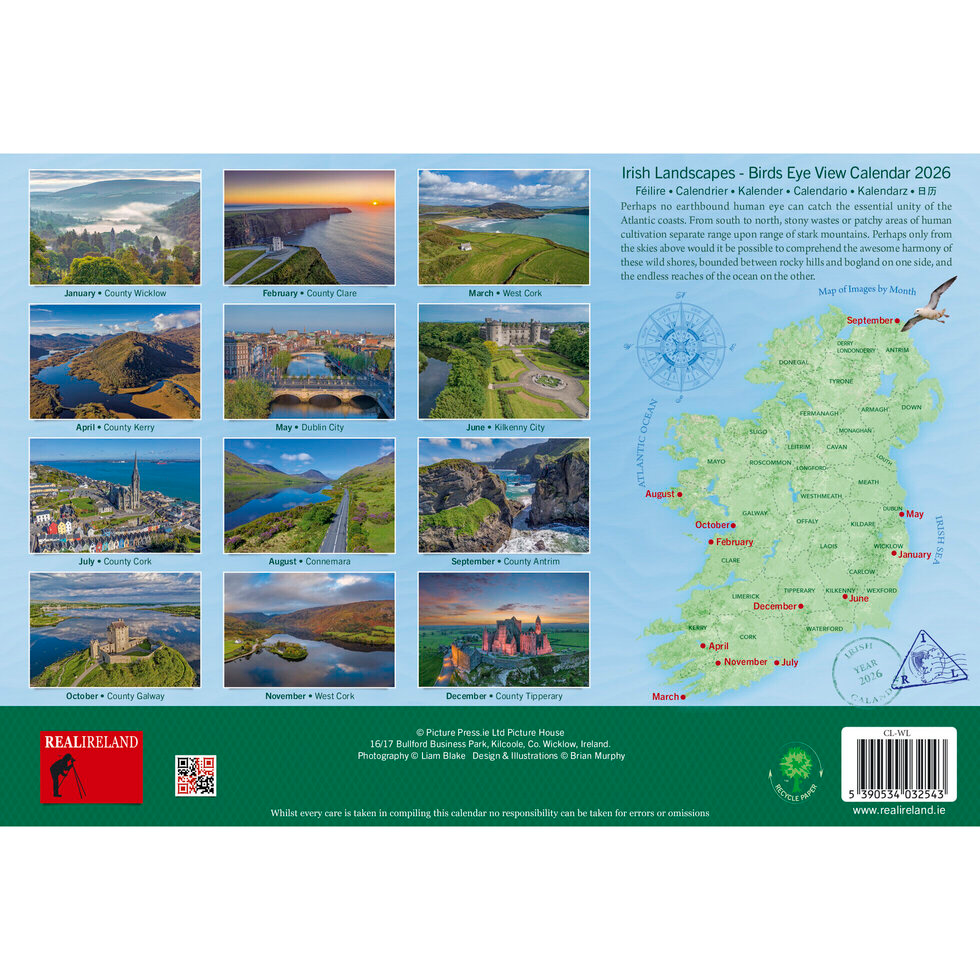 Real Ireland A4 Calendar 2026 - Irish Landscapes Birds Eye View