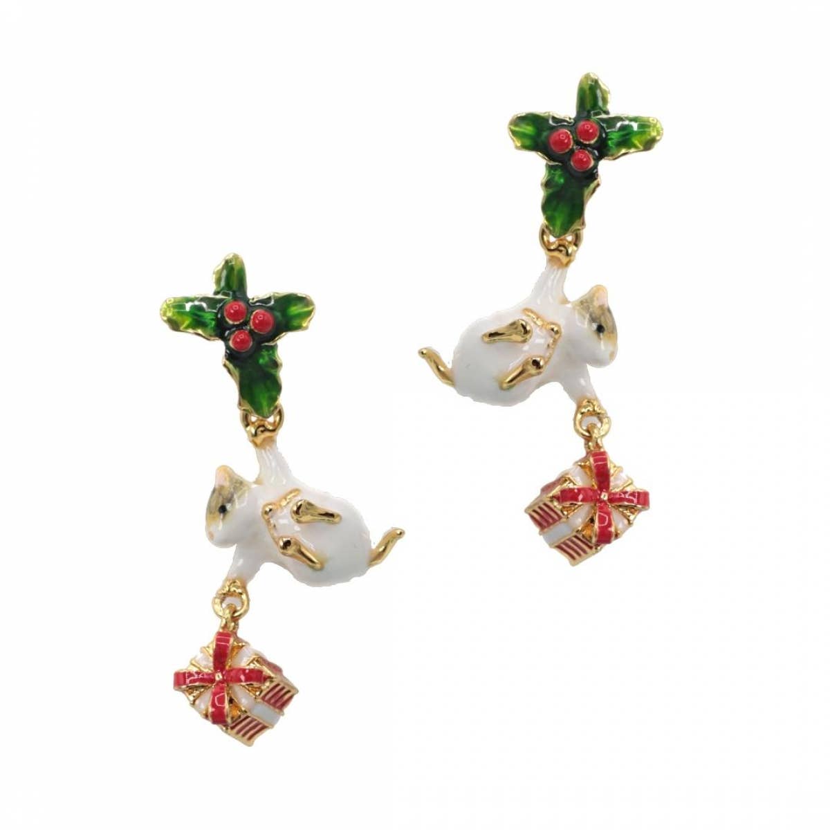 Bill Skinner Earrings - Christmas Mouse & Present Drop