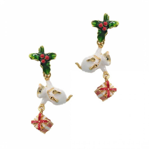 Bill Skinner Earrings - Christmas Mouse & Present Drop