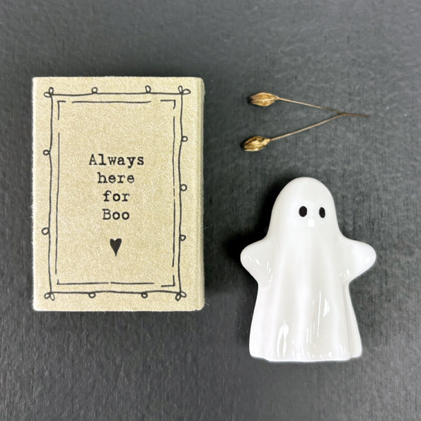 East of India Halloween - Porcelain Ghost Matchbox - Always Here for Boo