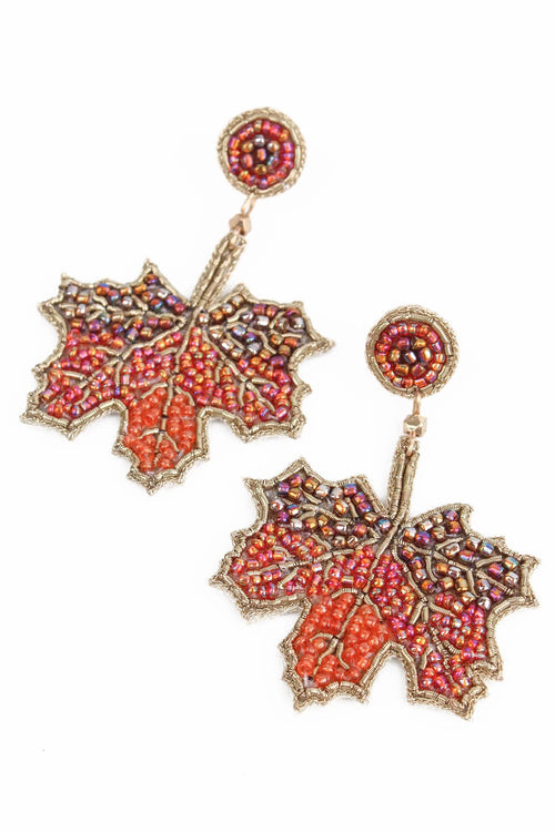 My Doris Earrings - Beaded Autumn Leaves