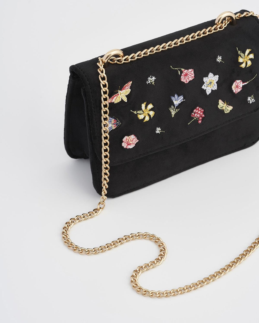 Fable Bag - Floral Ditsy Embroidered Black Velvet Bag