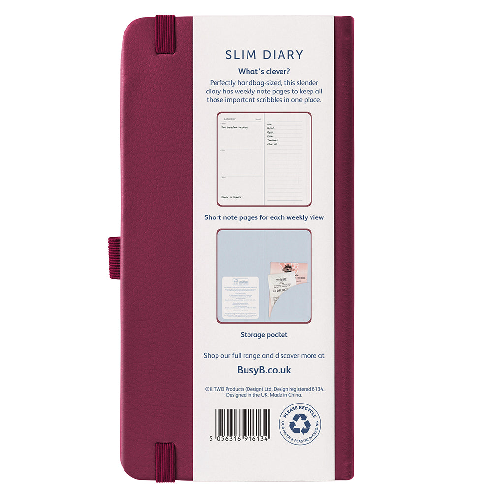 Busy B 2026 Diary - Slim Faux Leather Burgundy