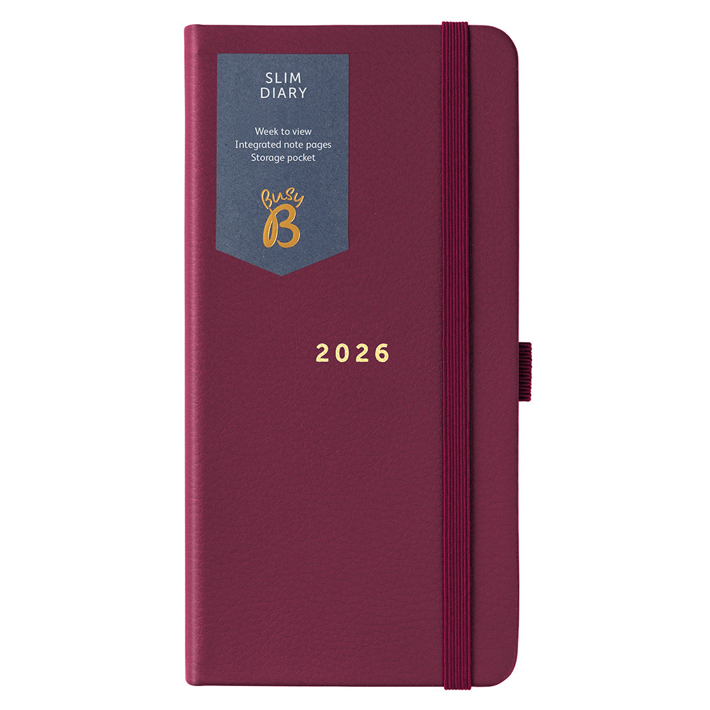 Busy B 2026 Diary - Slim Faux Leather Burgundy