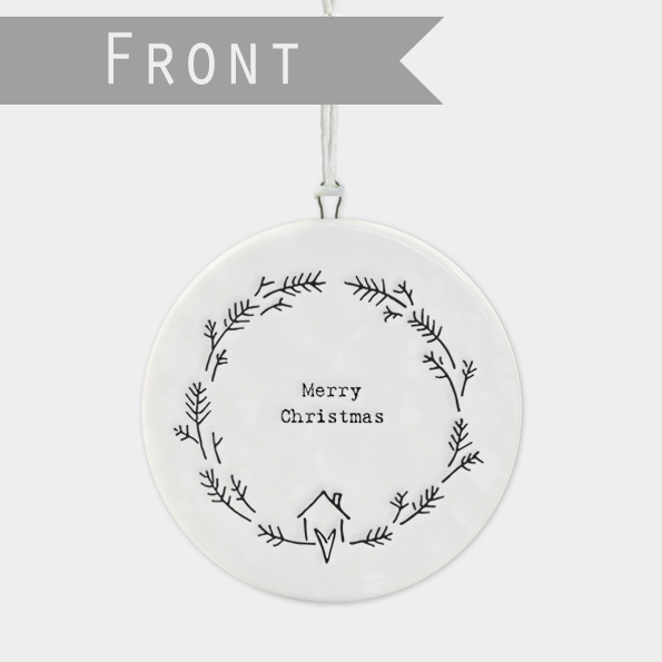 East of India Christmas Porcelain Bauble - Wreath Merry Christmas