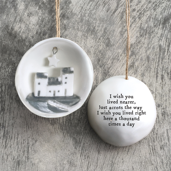 East of India Christmas Porcelain Half Bauble - I wished you lived nearer