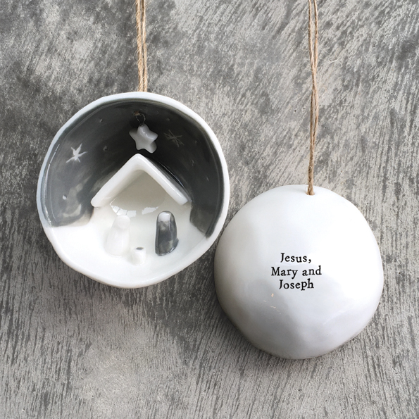East of India Christmas Porcelain Half Bauble - Jesus, Mary and Joseph