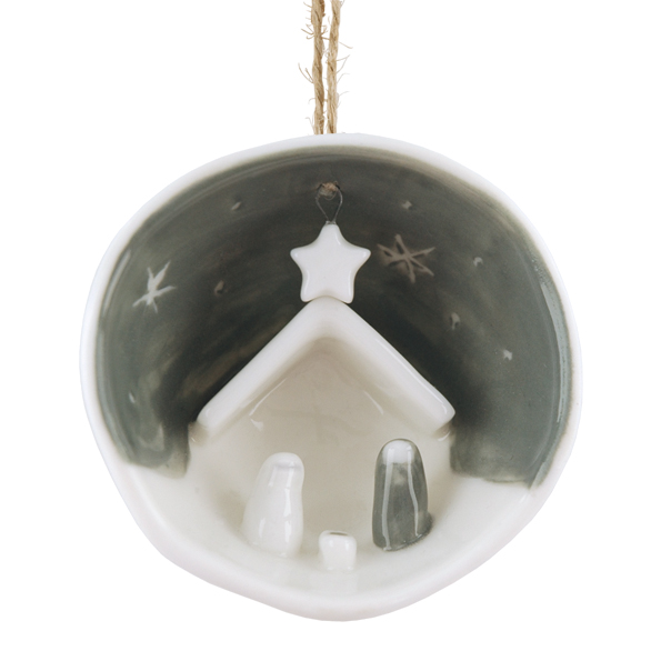 East of India Christmas Porcelain Half Bauble - Jesus, Mary and Joseph