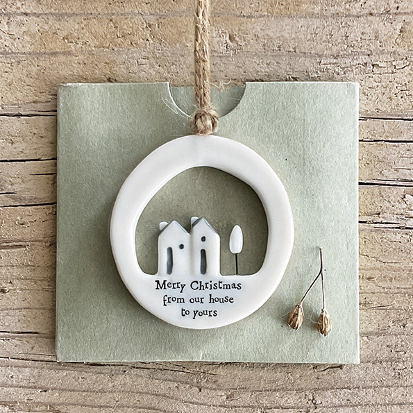 East of India Christmas Porcelain Bauble Cut Out - Merry Christmas from Our House