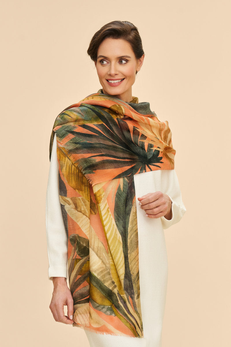 Powder Scarf - 100% Wool Wrap Painted Palms