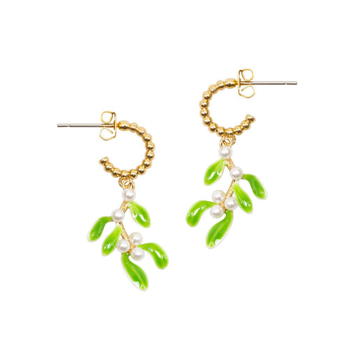 Bill Skinner Earrings - Christmas Mistletoe Hoop Drop