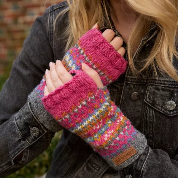 Pachamama Knitted Handwarmers - Pink Iona