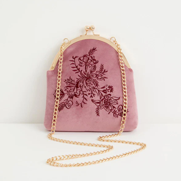 Fable Bag - Victoriana Embroidered Rose Pink Velvet