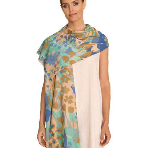 Powder Scarf - Cotton Springtime Floral Denim