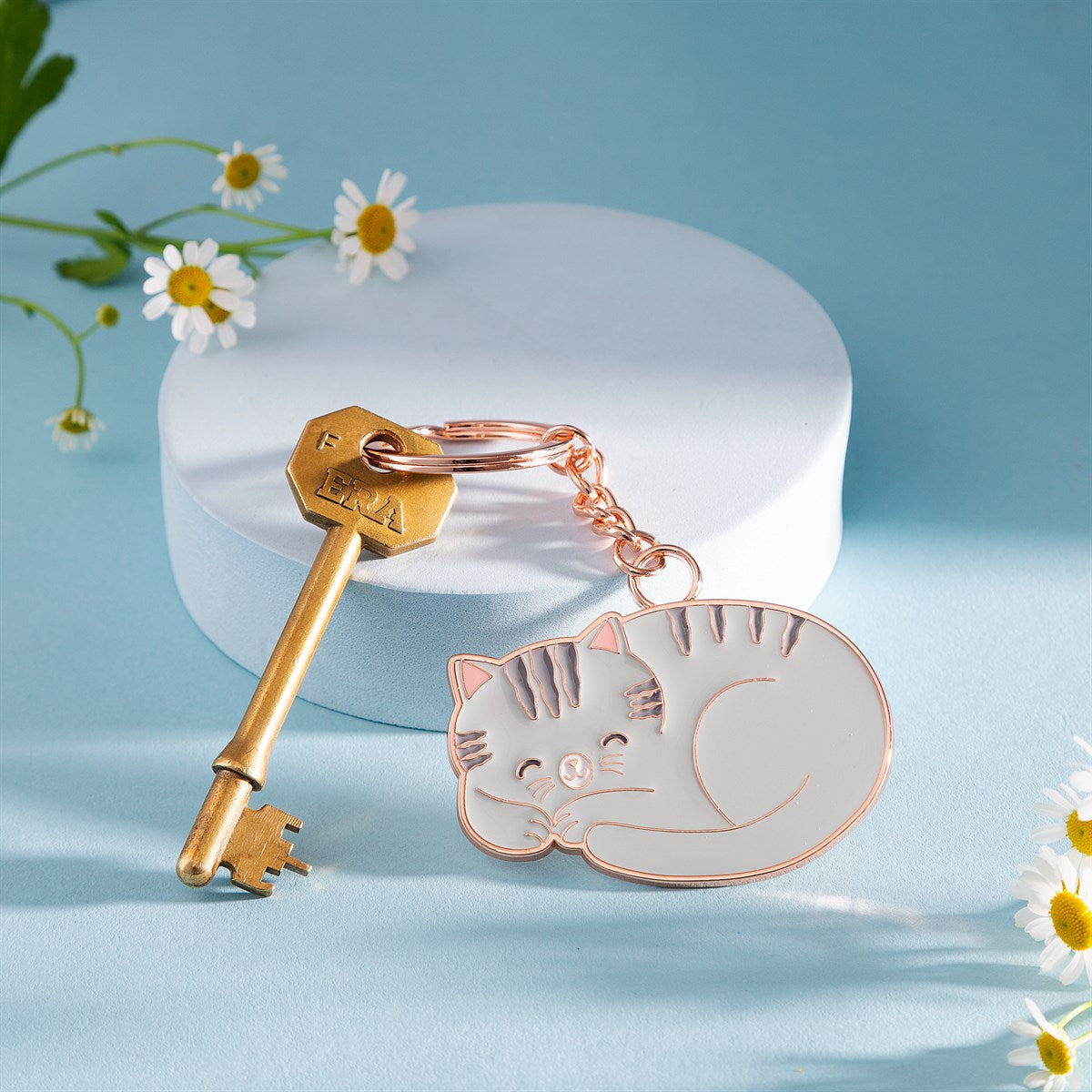 Sass & Belle Keyring - Enamel Grey Cat