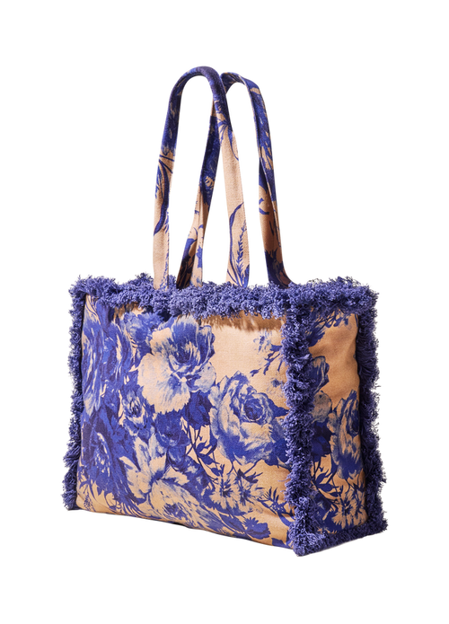 Powder Bag - Fringed Tote - China Blue Blooms