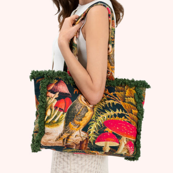 Powder Bag - Fringed Tote - Woodland Owl