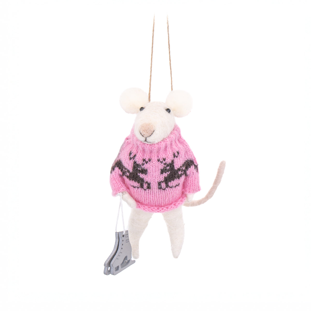 Sass & Belle Christmas Bauble - Felt Ice Skating Pink Mouse