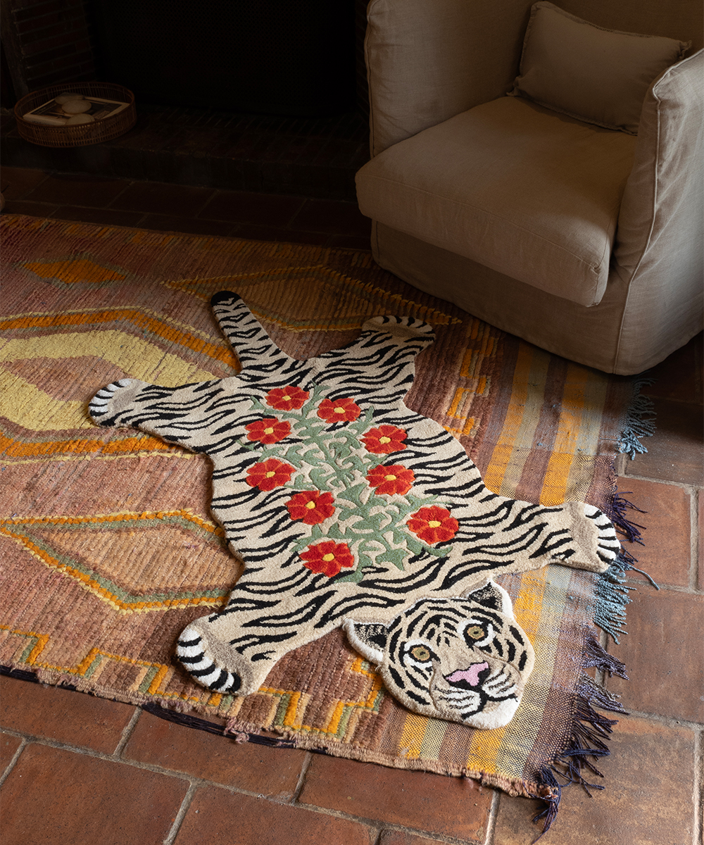 Doing Goods Rug - Floral White Tiger