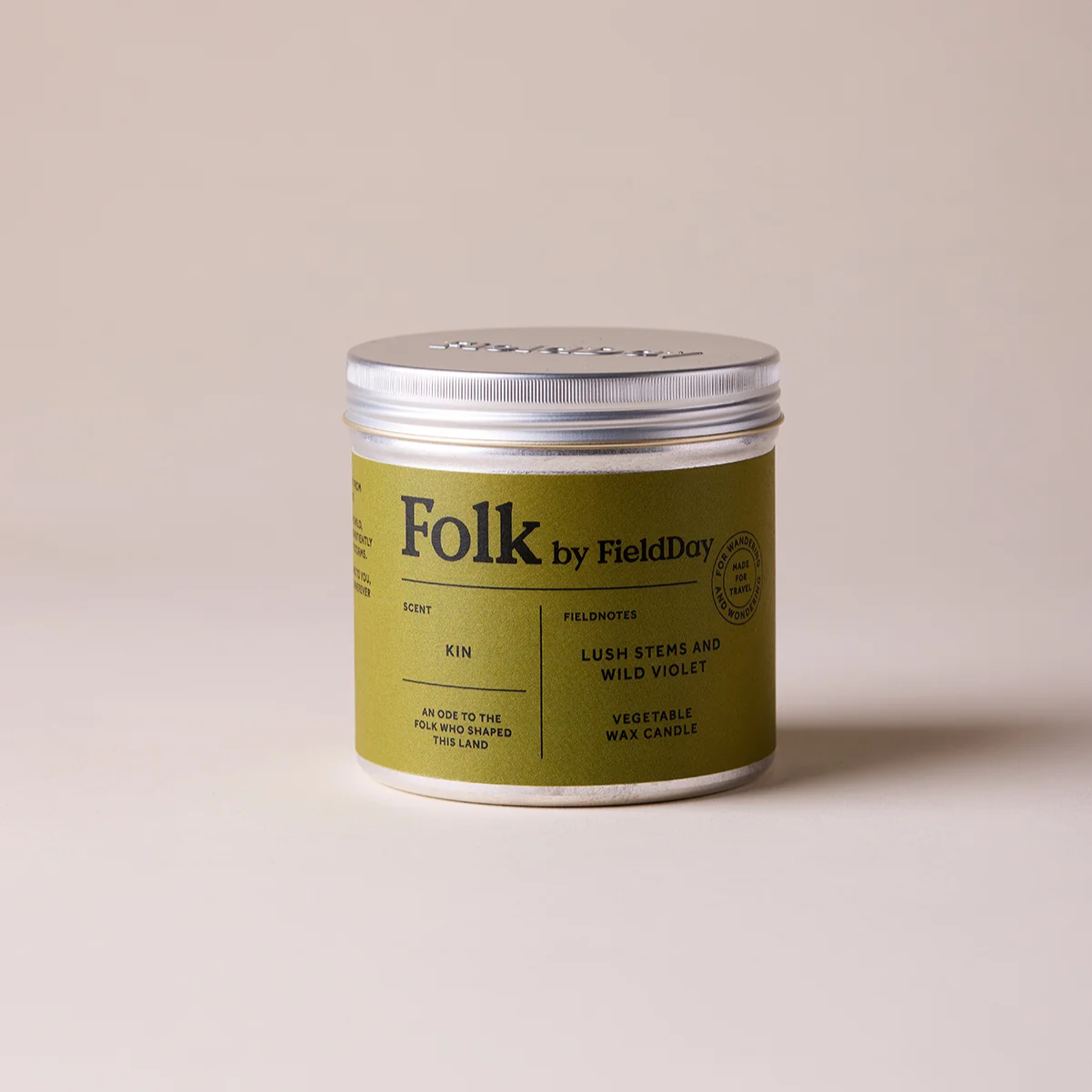 Field Day Folk Tin Candle - Kin (Green stems and Wild Violet)