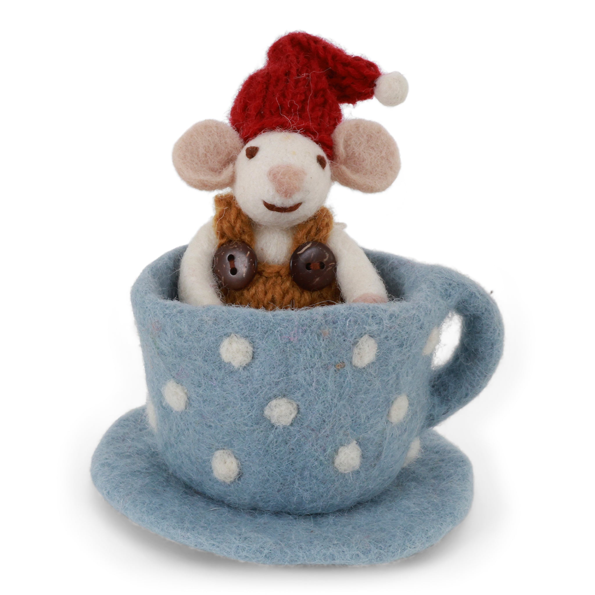 Gry & Sif Christmas - Handmade Felt Mouse in Blue Cup