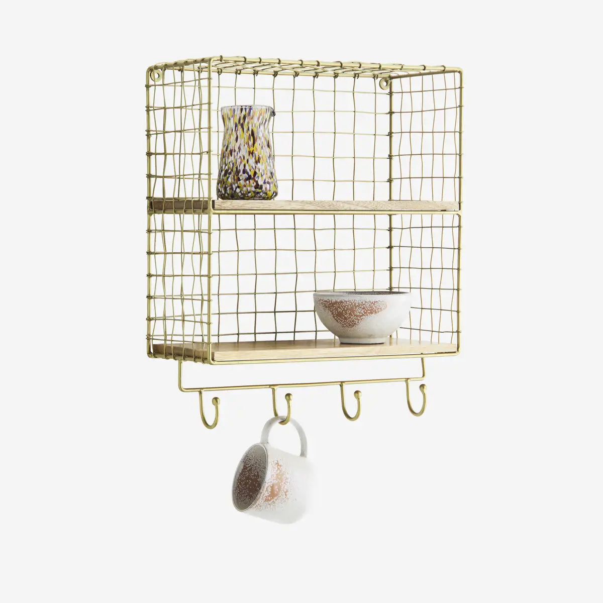 Madam Stoltz Shelf - Iron Wall Shelf with Hooks