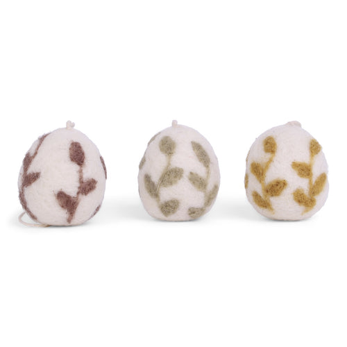 Gry & Sif Easter - Felt Eggs with Embroidery Leaves - Set of 3