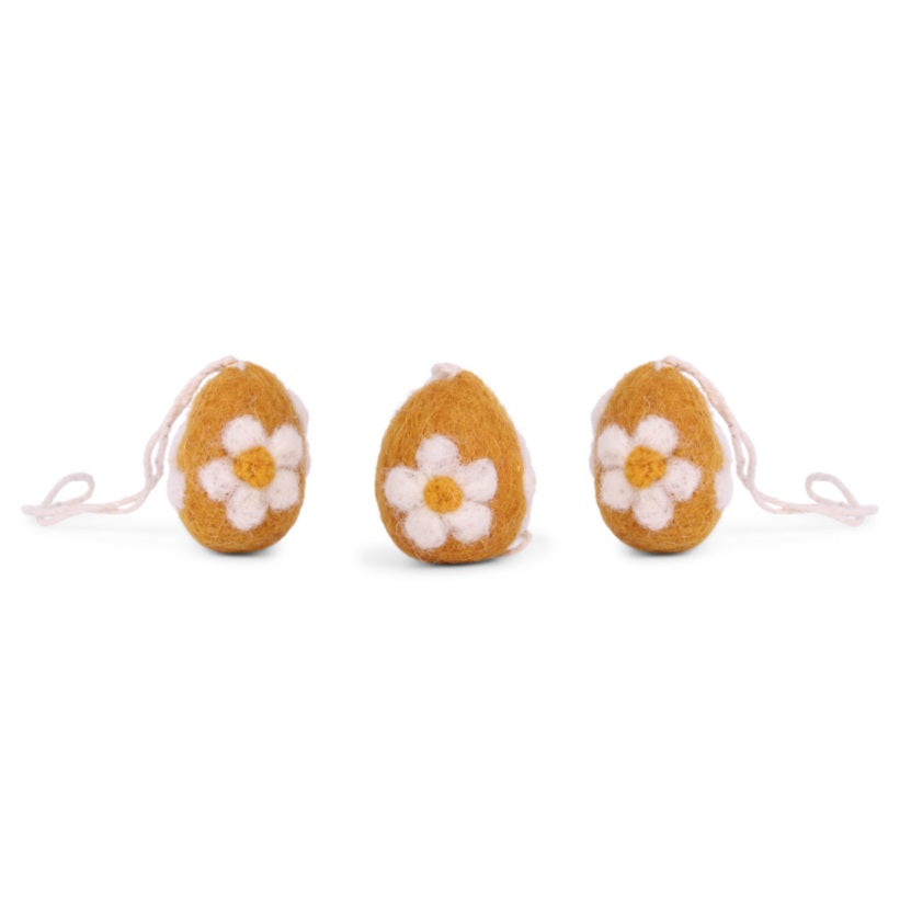 Gry & Sif Easter - Felt Eggs Flowers - Yellow Set of 3