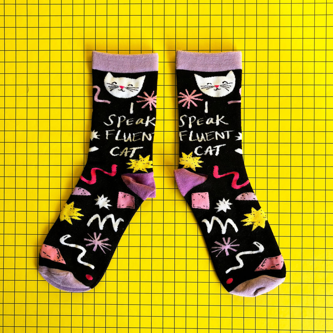Disaster Designs Socks - Small Talk I speak Fluent Cat