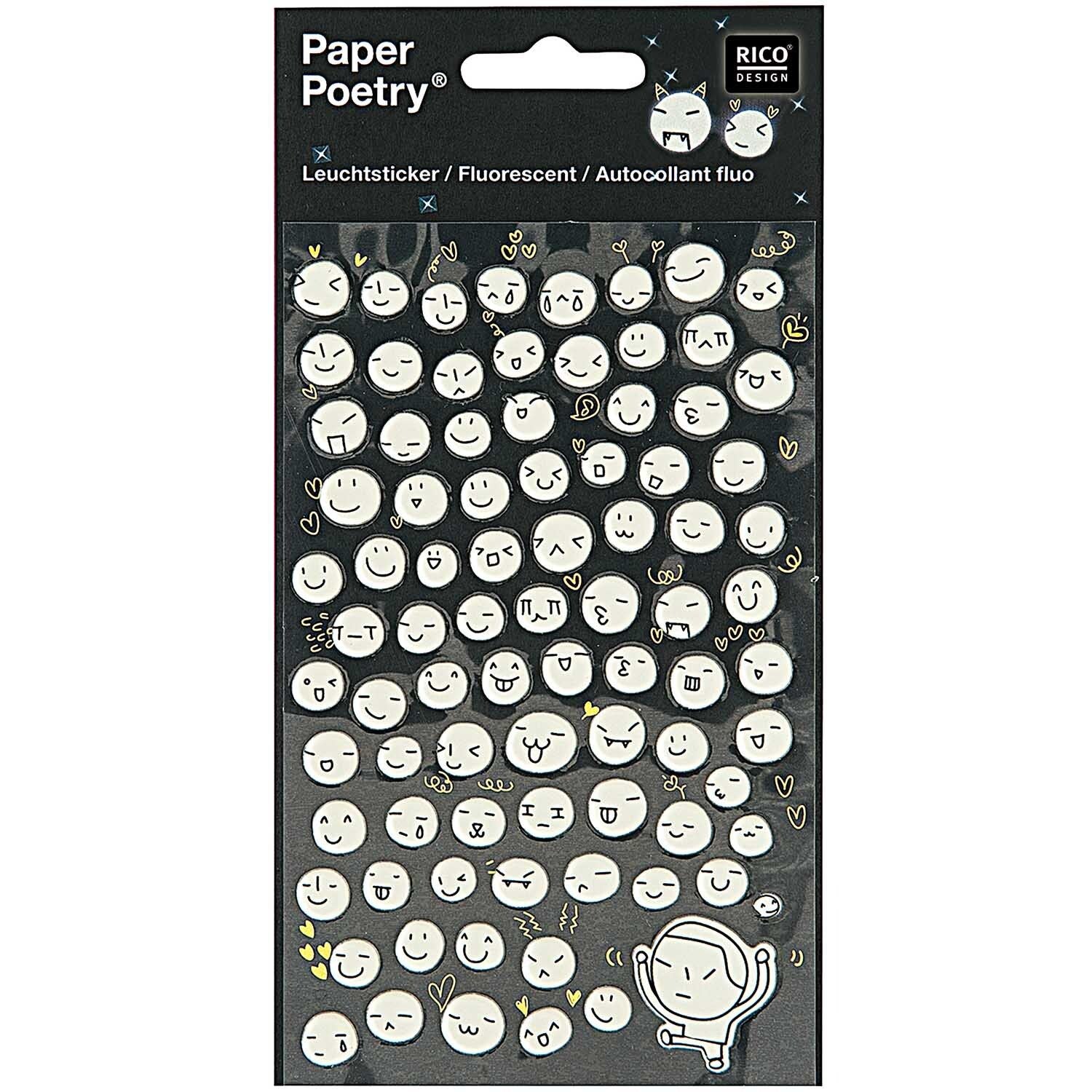 Paper Poetry Stickers - Glow in the Dark Moon Faces