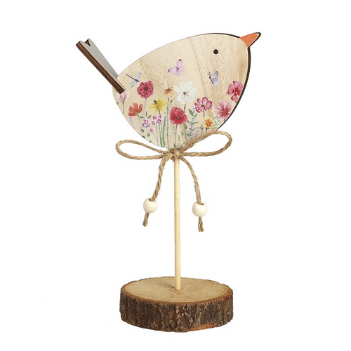 Heaven Sends - Wooden Floral Bird on Log Slice