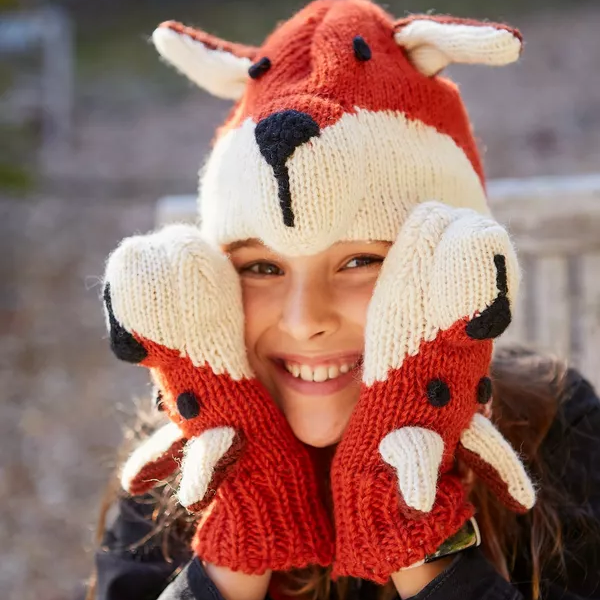 Pachamama Kids Knitted Animal Mittens - Fox