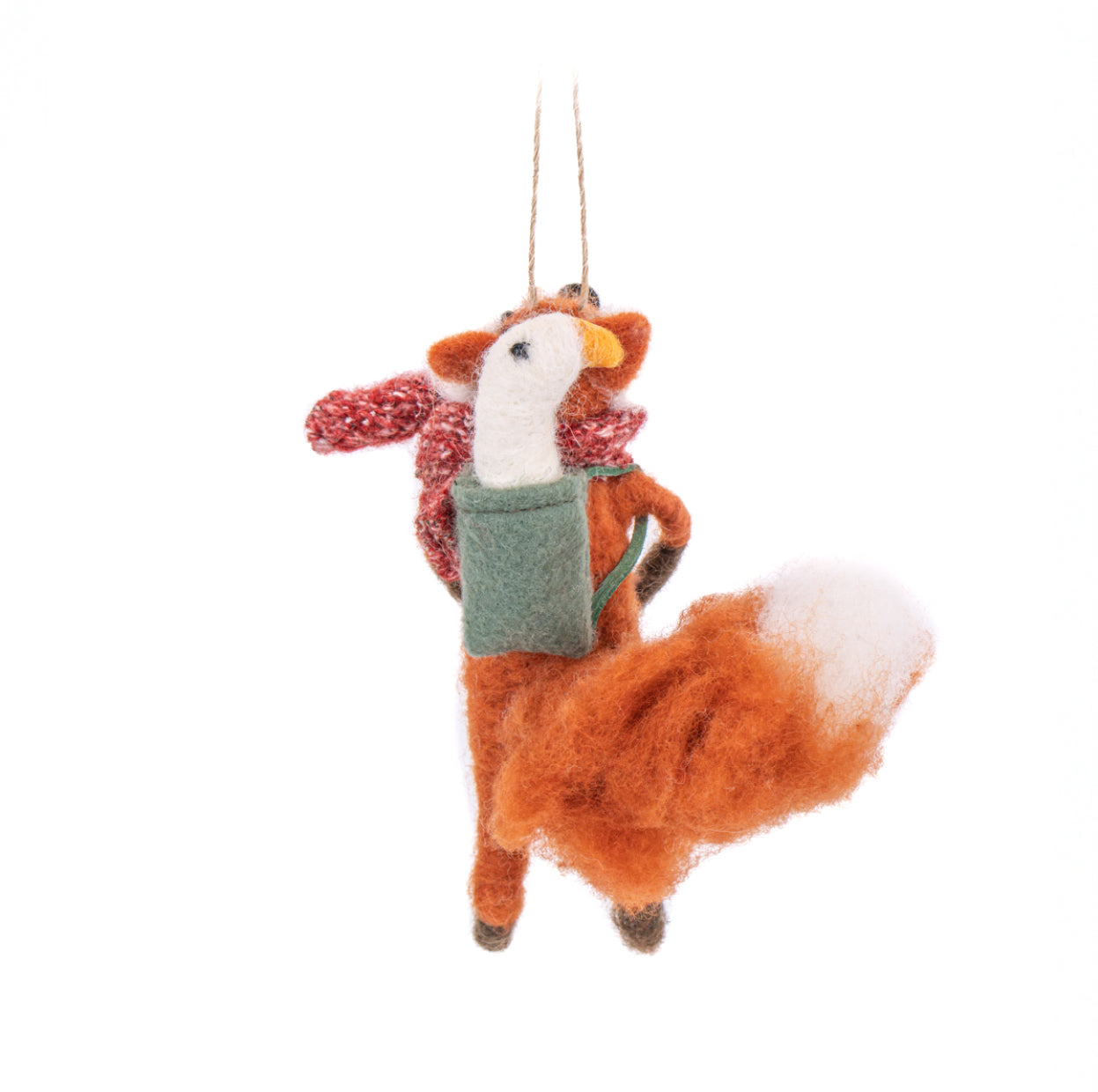 Sass & Belle Christmas Bauble - Felt Fox with Duck in Backpack