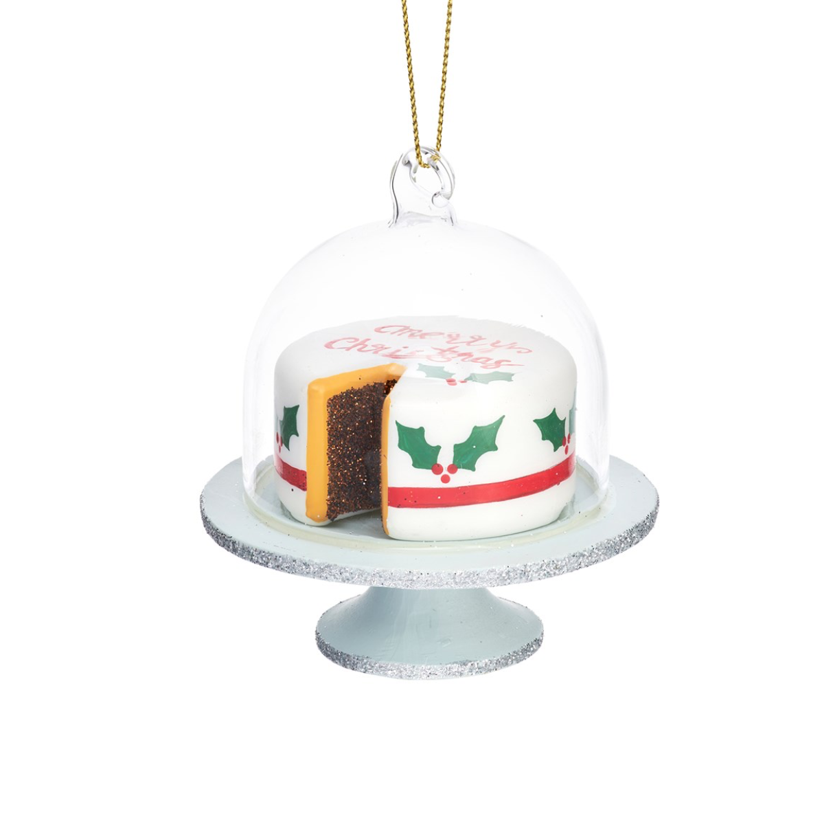 Sass & Belle Christmas Bauble - Glass Dome Christmas Cake