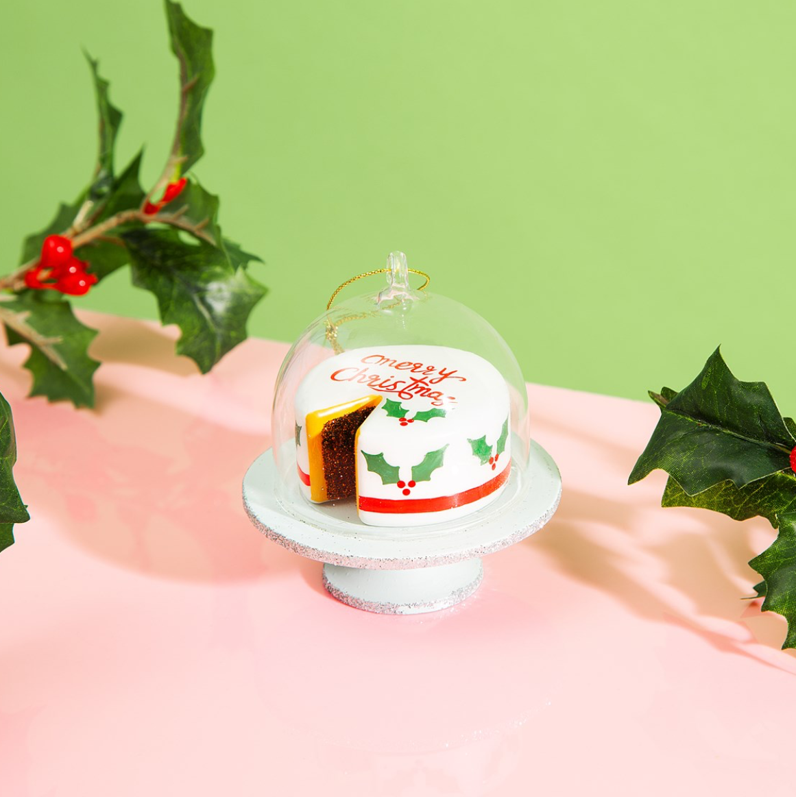 Sass & Belle Christmas Bauble - Glass Dome Christmas Cake