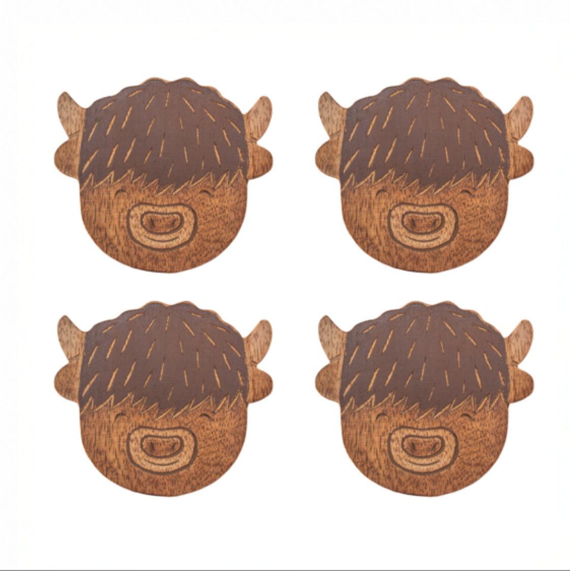 Sass & Belle Coaster Set - Set of 4 Wooden Highland Cows
