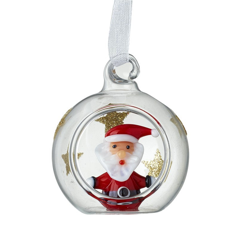 Heaven Sends Christmas Bauble - Clear & Gold Star Bauble with Santa