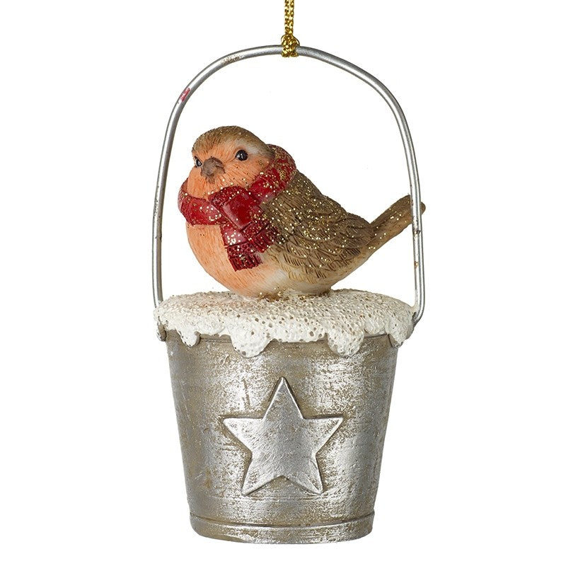 Heaven Sends Christmas Bauble - Robin on a Star Bucket
